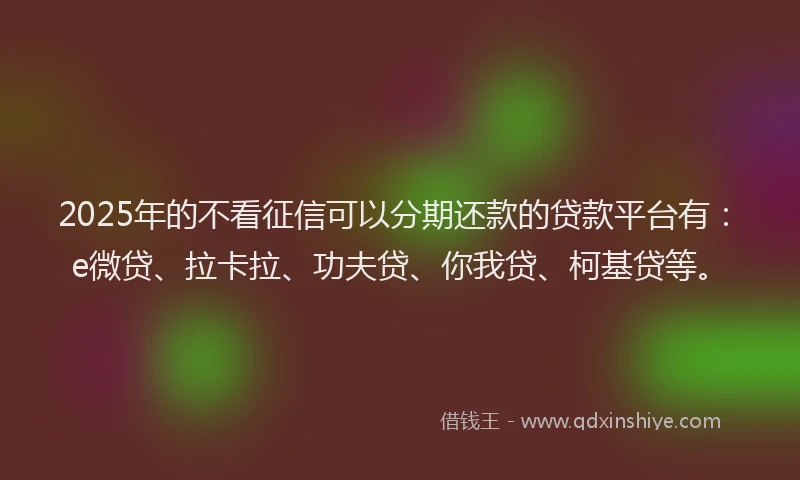 2025年的不看征信可以分期还款的贷款平台有：e微贷、拉卡拉、功夫贷、你我贷、柯基贷等。