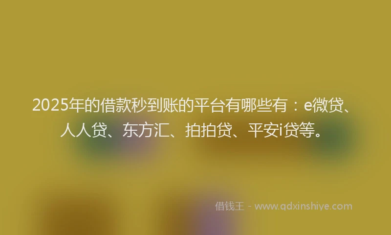 2025年的借款秒到账的平台有哪些有：e微贷、人人贷、东方汇、拍拍贷、平安i贷等。