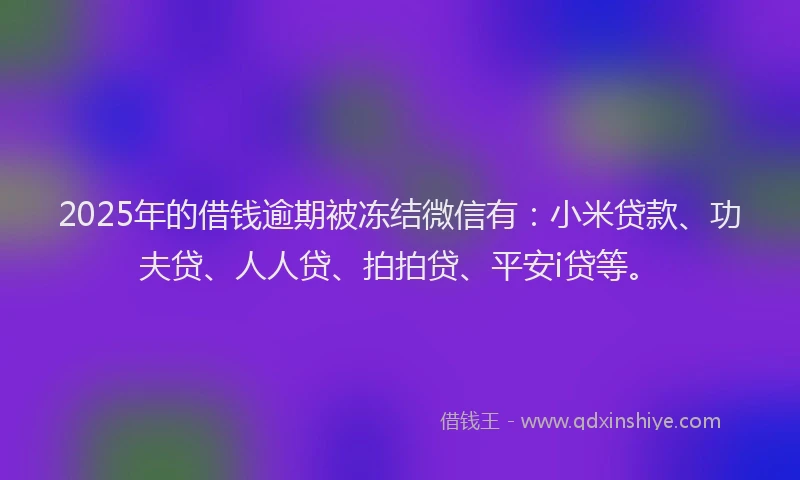 2025年的借钱逾期被冻结微信有：小米贷款、功夫贷、人人贷、拍拍贷、平安i贷等。