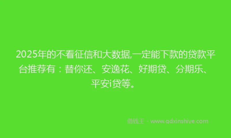 2025年的不看征信和大数据,一定能下款的贷款平台推荐有：替你还、安逸花、好期贷、分期乐、平安i贷等。
