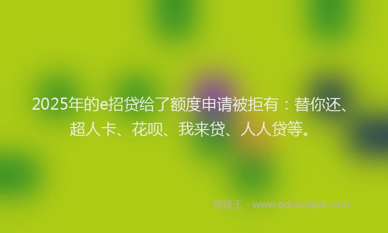2025年的e招贷给了额度申请被拒有：替你还、超人卡、花呗、我来贷、人人贷等。