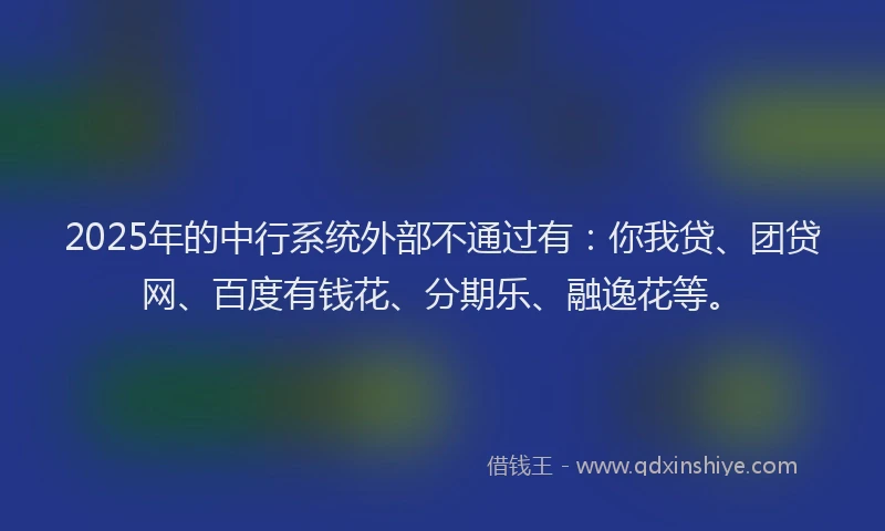 2025年的中行系统外部不通过有：你我贷、团贷网、百度有钱花、分期乐、融逸花等。