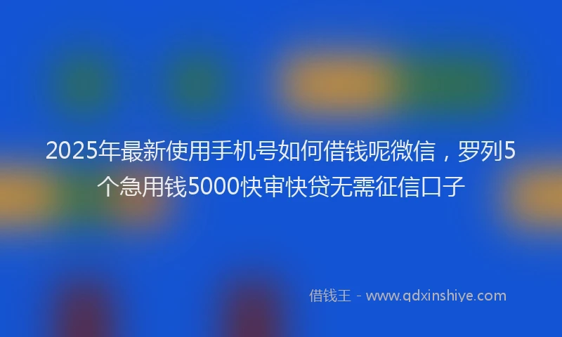 2025年最新使用手机号如何借钱呢微信，罗列5个急用钱5000快审快贷无需征信口子