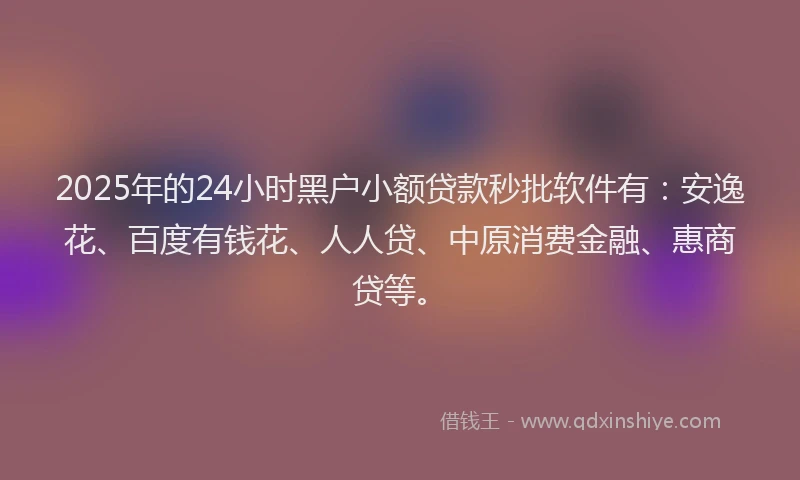 2025年的24小时黑户小额贷款秒批软件有：安逸花、百度有钱花、人人贷、中原消费金融、惠商贷等。