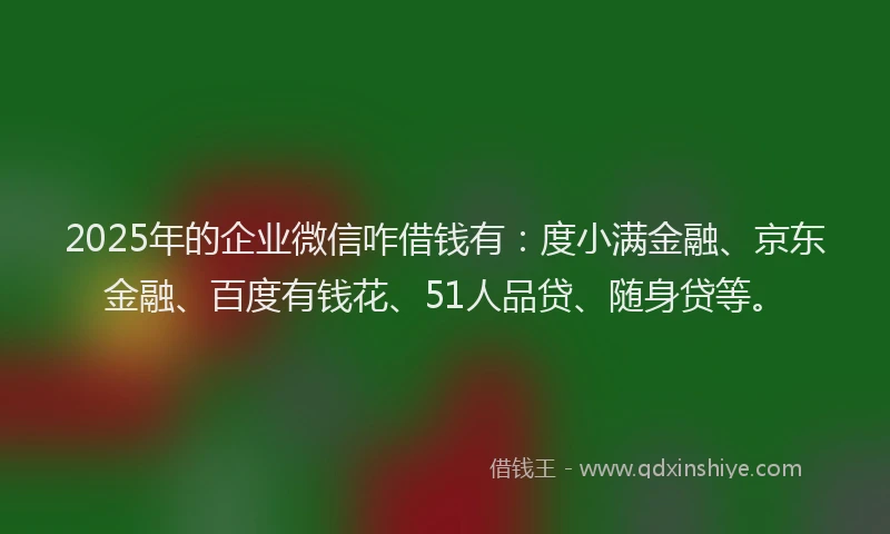 2025年的企业微信咋借钱有：度小满金融、京东金融、百度有钱花、51人品贷、随身贷等。