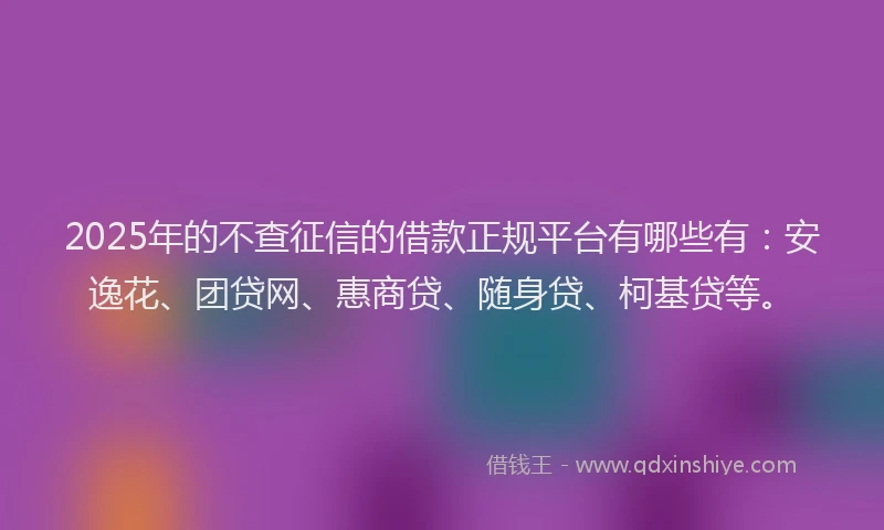 2025年的不查征信的借款正规平台有哪些有：安逸花、团贷网、惠商贷、随身贷、柯基贷等。