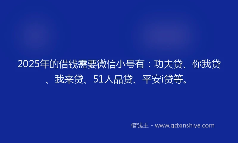 2025年的借钱需要微信小号有：功夫贷、你我贷、我来贷、51人品贷、平安i贷等。