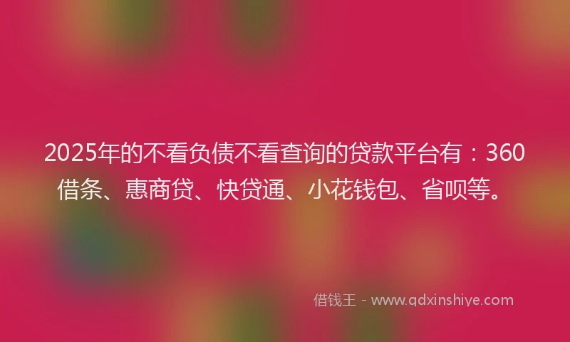 2025年的不看负债不看查询的贷款平台有：360借条、惠商贷、快贷通、小花钱包、省呗等。
