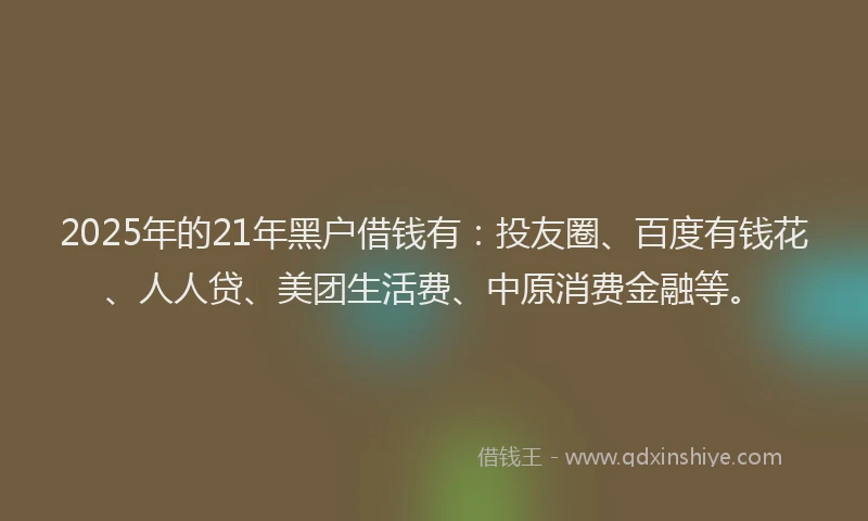 2025年的21年黑户借钱有：投友圈、百度有钱花、人人贷、美团生活费、中原消费金融等。