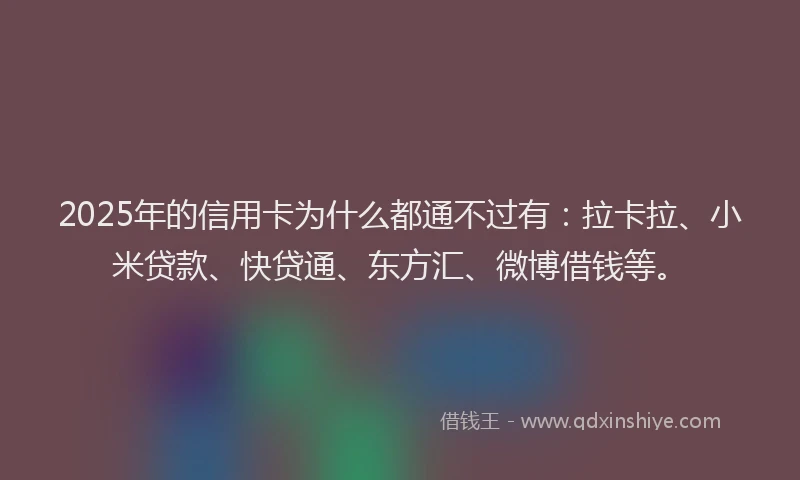 2025年的信用卡为什么都通不过有：拉卡拉、小米贷款、快贷通、东方汇、微博借钱等。