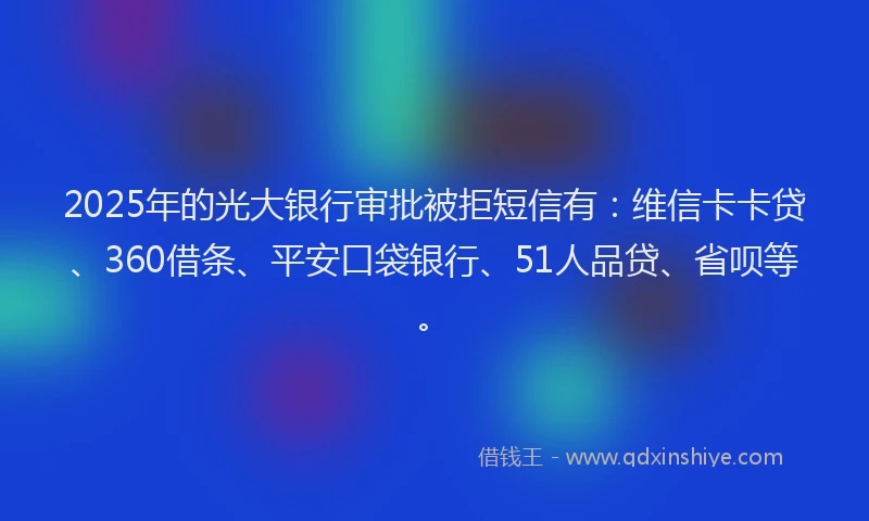 2025年的光大银行审批被拒短信有：维信卡卡贷、360借条、平安口袋银行、51人品贷、省呗等。