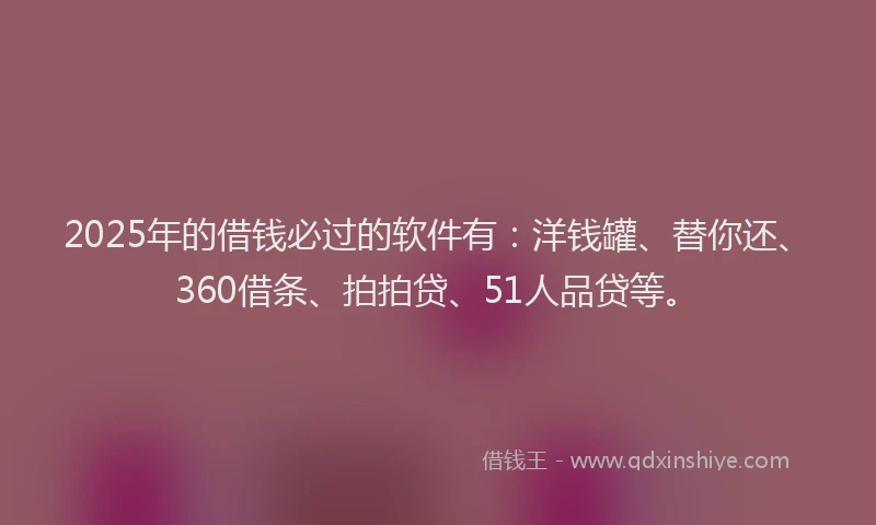 2025年的借钱必过的软件有：洋钱罐、替你还、360借条、拍拍贷、51人品贷等。
