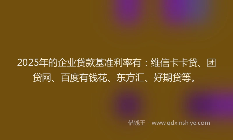 2025年的企业贷款基准利率有：维信卡卡贷、团贷网、百度有钱花、东方汇、好期贷等。