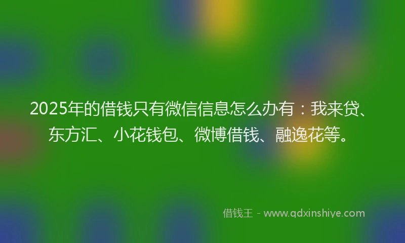 2025年的借钱只有微信信息怎么办有：我来贷、东方汇、小花钱包、微博借钱、融逸花等。
