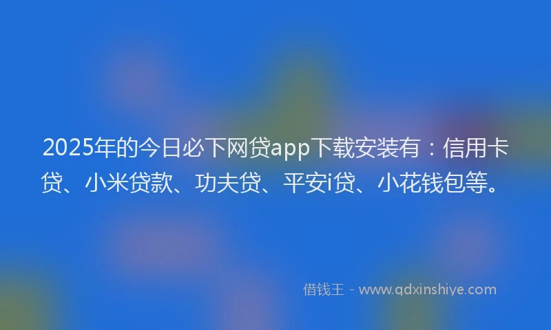 2025年的今日必下网贷app下载安装有：信用卡贷、小米贷款、功夫贷、平安i贷、小花钱包等。