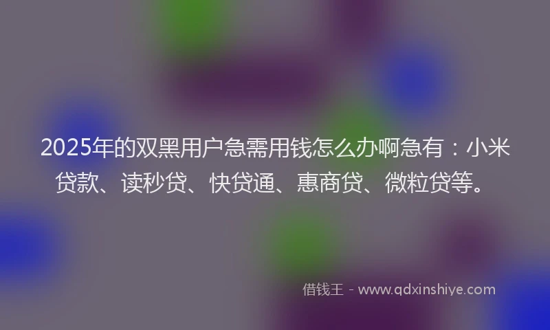 2025年的双黑用户急需用钱怎么办啊急有：小米贷款、读秒贷、快贷通、惠商贷、微粒贷等。