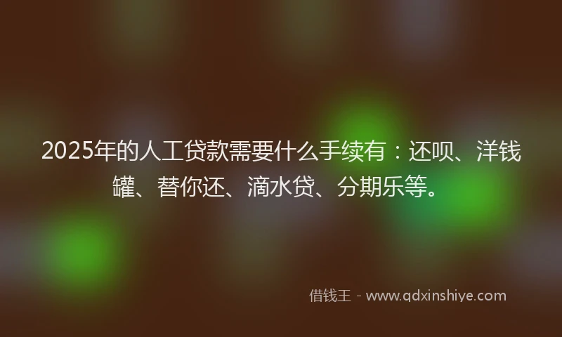 2025年的人工贷款需要什么手续有：还呗、洋钱罐、替你还、滴水贷、分期乐等。