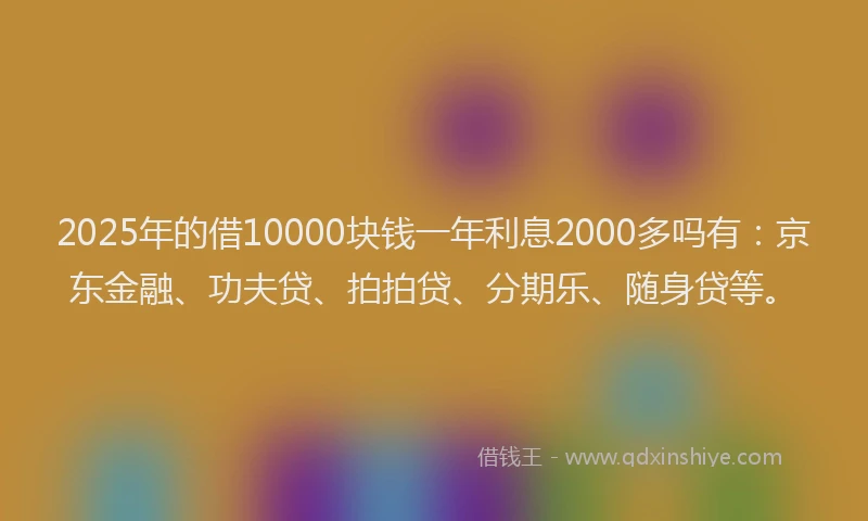 2025年的借10000块钱一年利息2000多吗有：京东金融、功夫贷、拍拍贷、分期乐、随身贷等。