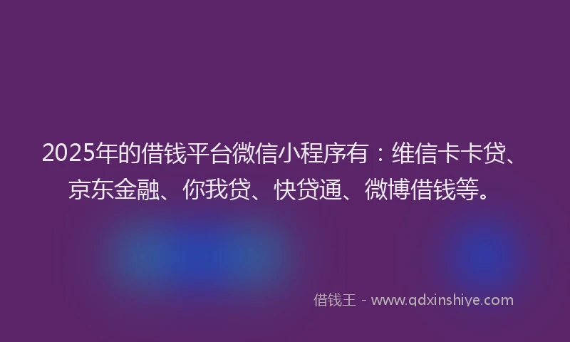2025年的借钱平台微信小程序有：维信卡卡贷、京东金融、你我贷、快贷通、微博借钱等。