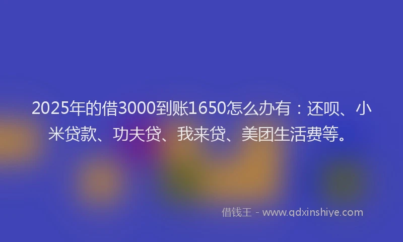 2025年的借3000到账1650怎么办有：还呗、小米贷款、功夫贷、我来贷、美团生活费等。