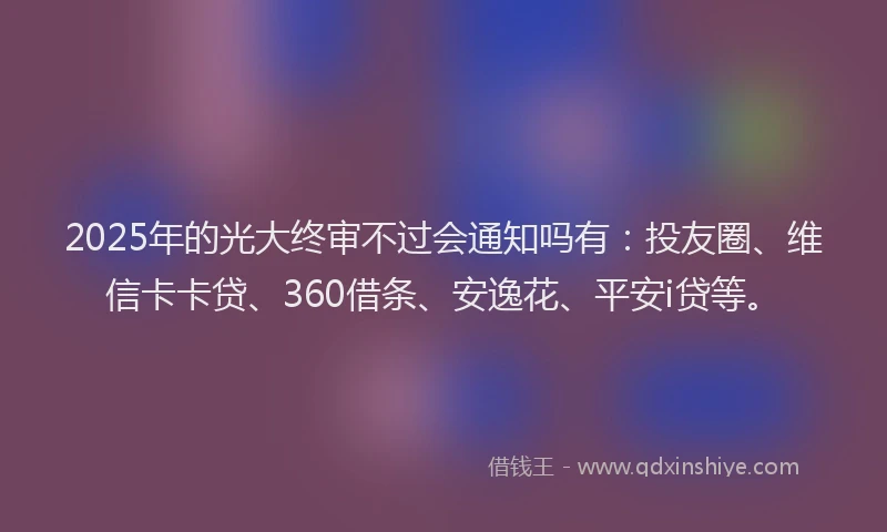 2025年的光大终审不过会通知吗有：投友圈、维信卡卡贷、360借条、安逸花、平安i贷等。