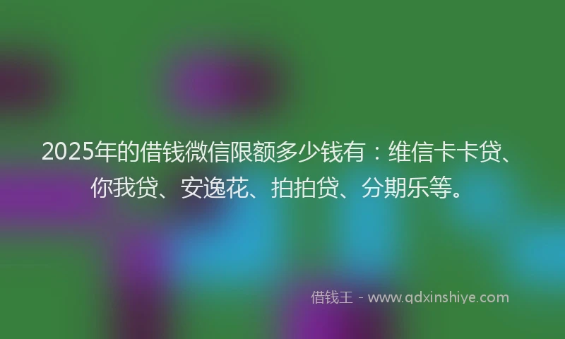2025年的借钱微信限额多少钱有：维信卡卡贷、你我贷、安逸花、拍拍贷、分期乐等。