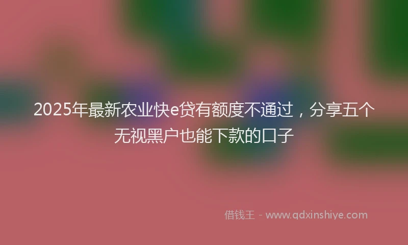 2025年最新农业快e贷有额度不通过，分享五个无视黑户也能下款的口子