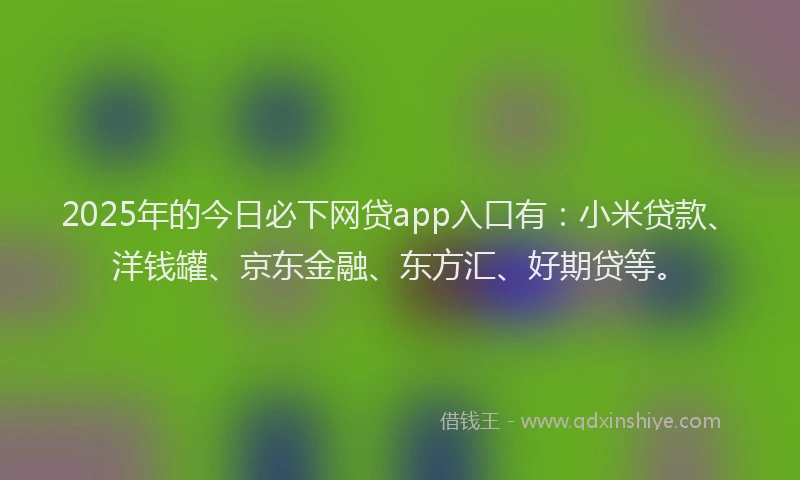 2025年的今日必下网贷app入口有：小米贷款、洋钱罐、京东金融、东方汇、好期贷等。