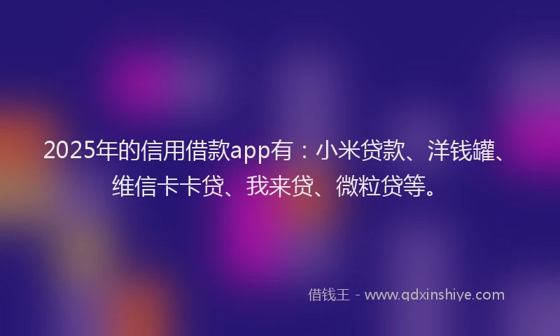 2025年的信用借款app有：小米贷款、洋钱罐、维信卡卡贷、我来贷、微粒贷等。