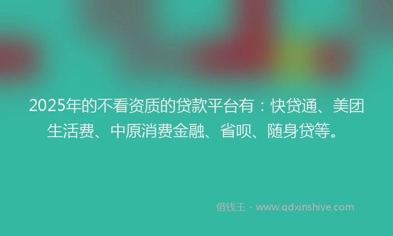 2025年的不看资质的贷款平台有：快贷通、美团生活费、中原消费金融、省呗、随身贷等。