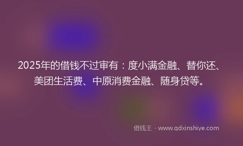 2025年的借钱不过审有：度小满金融、替你还、美团生活费、中原消费金融、随身贷等。