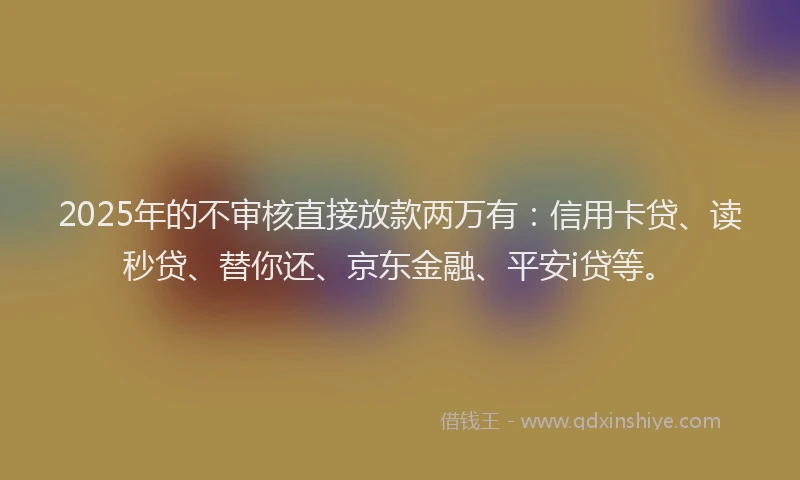 2025年的不审核直接放款两万有：信用卡贷、读秒贷、替你还、京东金融、平安i贷等。