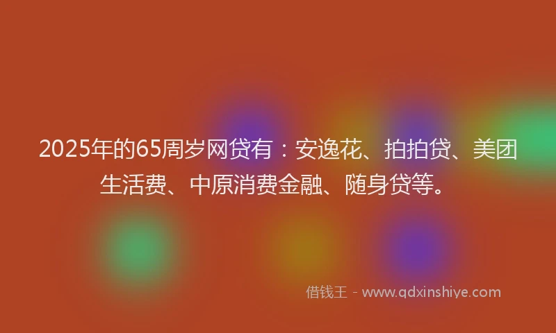 2025年的65周岁网贷有：安逸花、拍拍贷、美团生活费、中原消费金融、随身贷等。