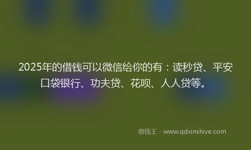 2025年的借钱可以微信给你的有：读秒贷、平安口袋银行、功夫贷、花呗、人人贷等。