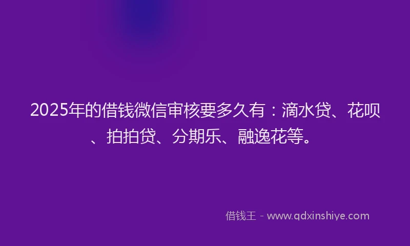 2025年的借钱微信审核要多久有：滴水贷、花呗、拍拍贷、分期乐、融逸花等。