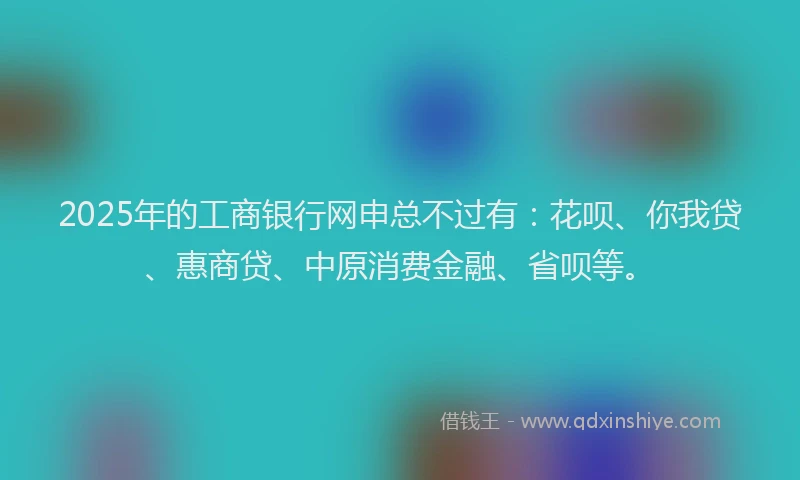 2025年的工商银行网申总不过有：花呗、你我贷、惠商贷、中原消费金融、省呗等。