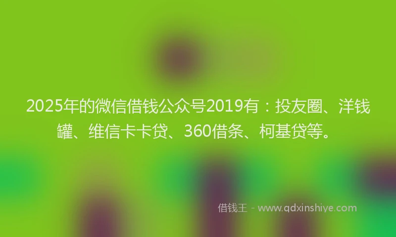 2025年的微信借钱公众号2019有：投友圈、洋钱罐、维信卡卡贷、360借条、柯基贷等。