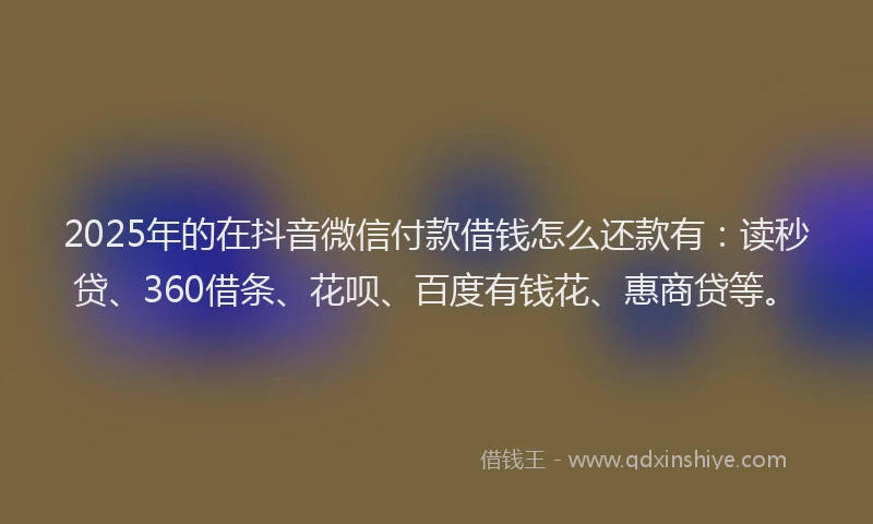 2025年的在抖音微信付款借钱怎么还款有：读秒贷、360借条、花呗、百度有钱花、惠商贷等。