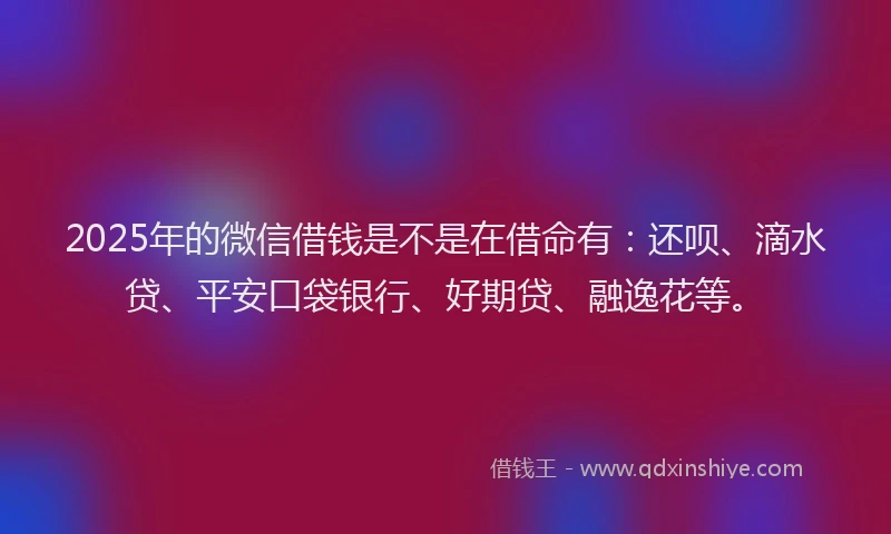 2025年的微信借钱是不是在借命有：还呗、滴水贷、平安口袋银行、好期贷、融逸花等。