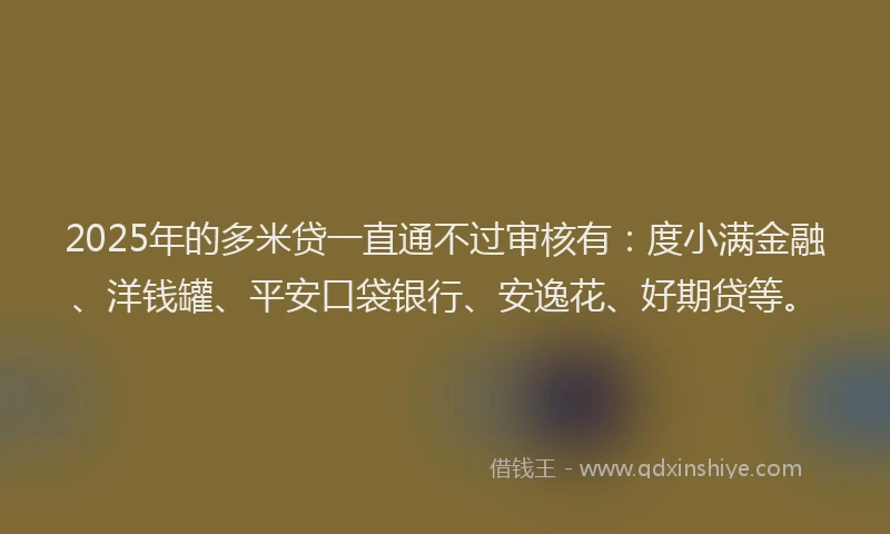 2025年的多米贷一直通不过审核有：度小满金融、洋钱罐、平安口袋银行、安逸花、好期贷等。