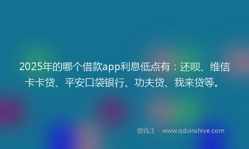 2025年的哪个借款app利息低点有：还呗、维信卡卡贷、平安口袋银行、功夫贷、我来贷等。