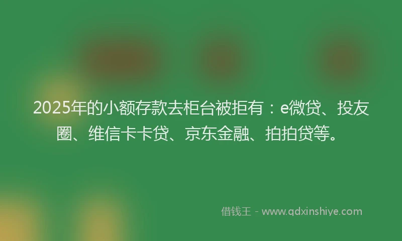2025年的小额存款去柜台被拒有：e微贷、投友圈、维信卡卡贷、京东金融、拍拍贷等。