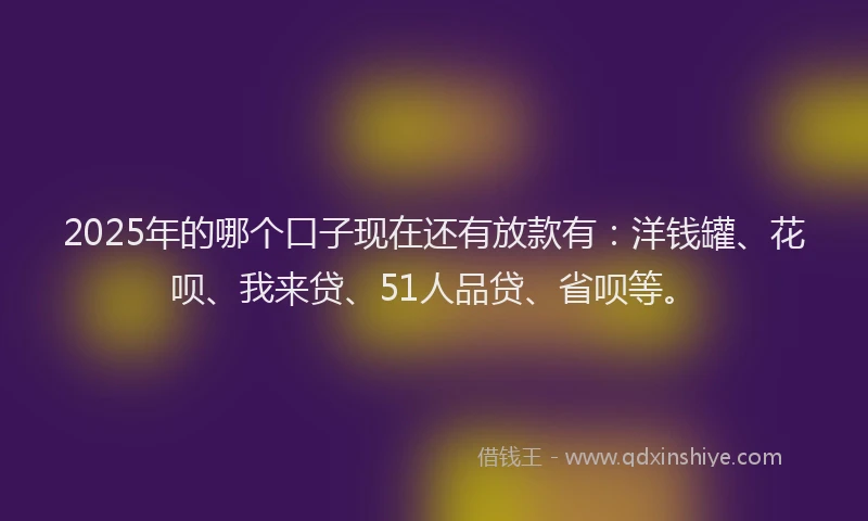 2025年的哪个口子现在还有放款有：洋钱罐、花呗、我来贷、51人品贷、省呗等。