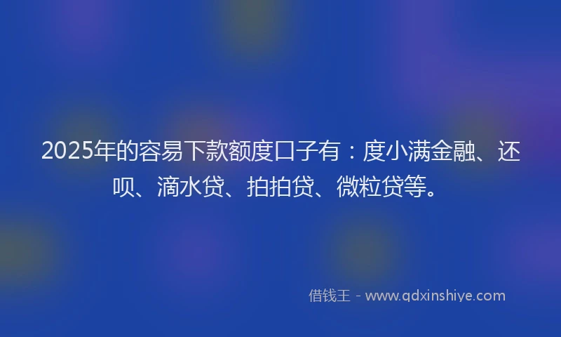 2025年的容易下款额度口子有：度小满金融、还呗、滴水贷、拍拍贷、微粒贷等。