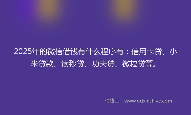 2025年的微信借钱有什么程序有：信用卡贷、小米贷款、读秒贷、功夫贷、微粒贷等。