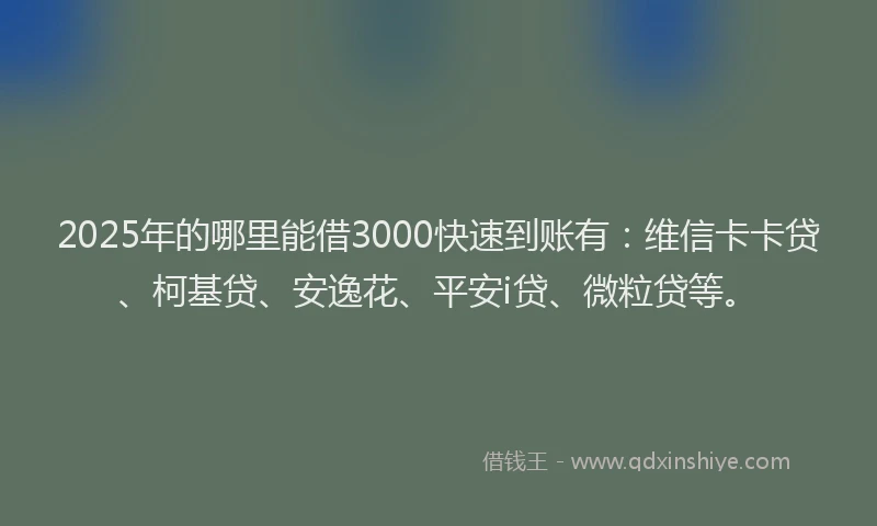 2025年的哪里能借3000快速到账有：维信卡卡贷、柯基贷、安逸花、平安i贷、微粒贷等。