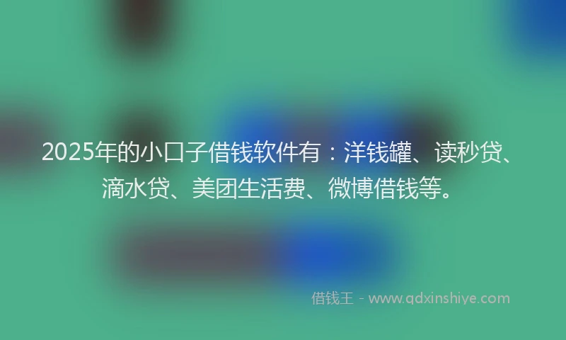 2025年的小口子借钱软件有：洋钱罐、读秒贷、滴水贷、美团生活费、微博借钱等。