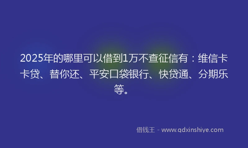 2025年的哪里可以借到1万不查征信有：维信卡卡贷、替你还、平安口袋银行、快贷通、分期乐等。
