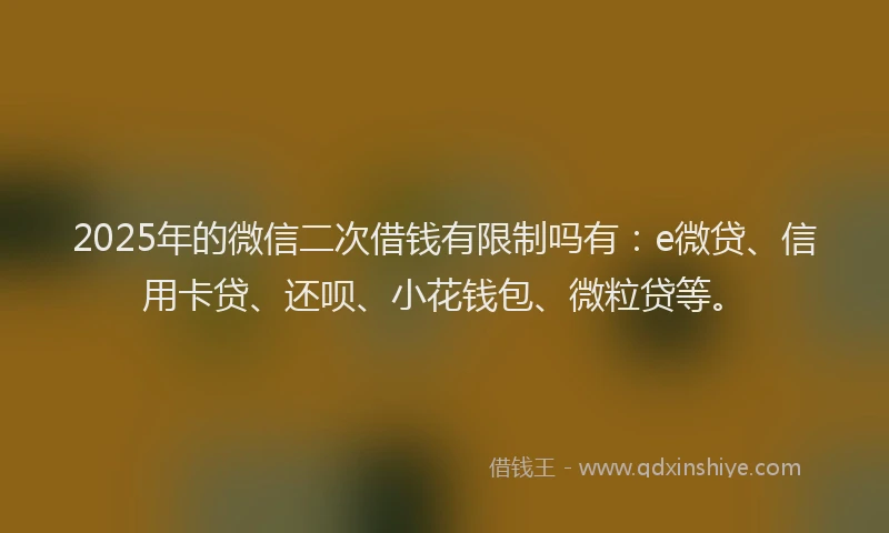 2025年的微信二次借钱有限制吗有：e微贷、信用卡贷、还呗、小花钱包、微粒贷等。