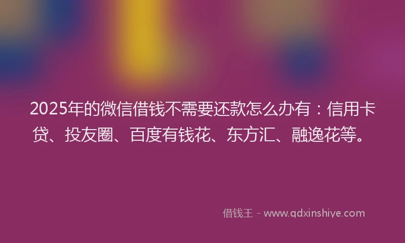 2025年的微信借钱不需要还款怎么办有：信用卡贷、投友圈、百度有钱花、东方汇、融逸花等。